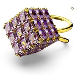 Curiosa cocktail ring, Square cut, Purple, Gold-tone plated, Size 60